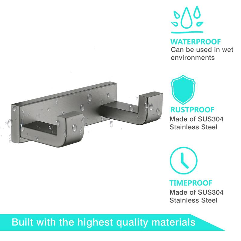 2-Pack Stainless Steel J-Hook Double Robe/Towel Hook with 2 Post Hooks