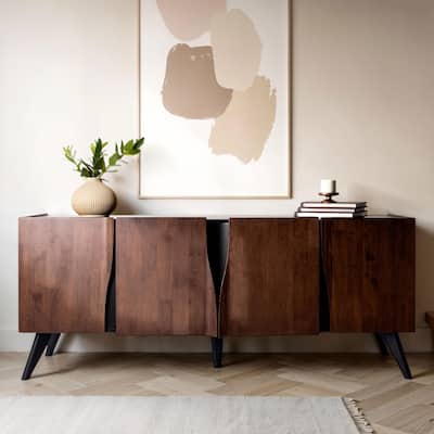 Furniture of America Abigail XI Mid-Century Modern Walnut Solid Wood 79-inch Dining Server with Shelves