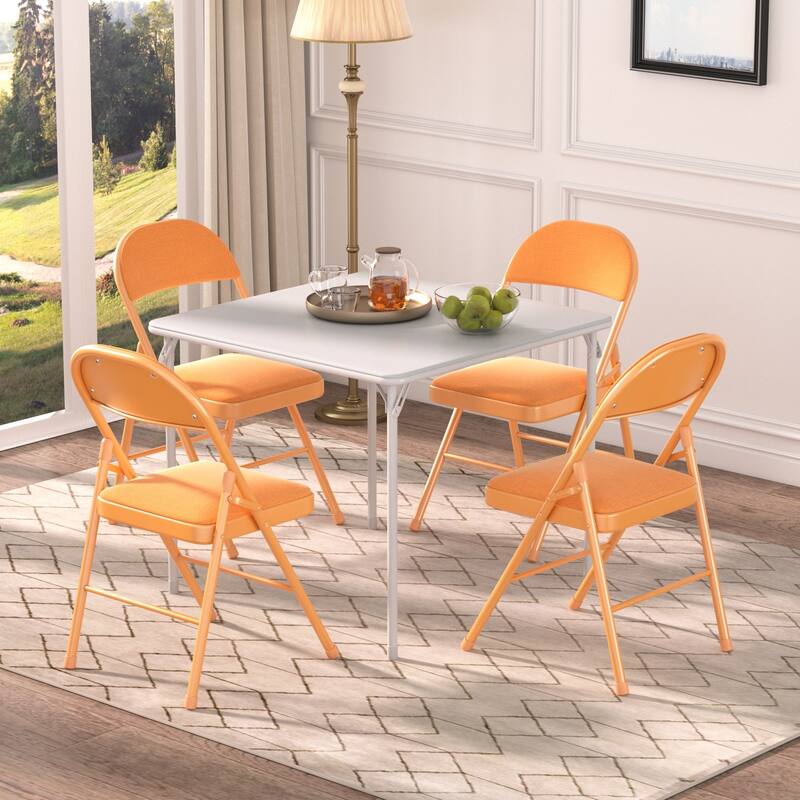 4 Pack Metal Folding Chairs with Padded Cushion and Back, Stackable Fabric Dining Chair Set, Upholstered Commercial Seat