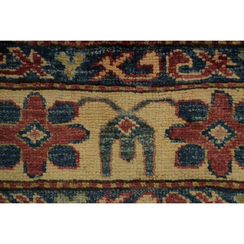 Hand Knotted Oriental 100% Wool Carpet Traditional Geometric Red Super Kazak Area Rug - 5' 10'' X 4' 0''