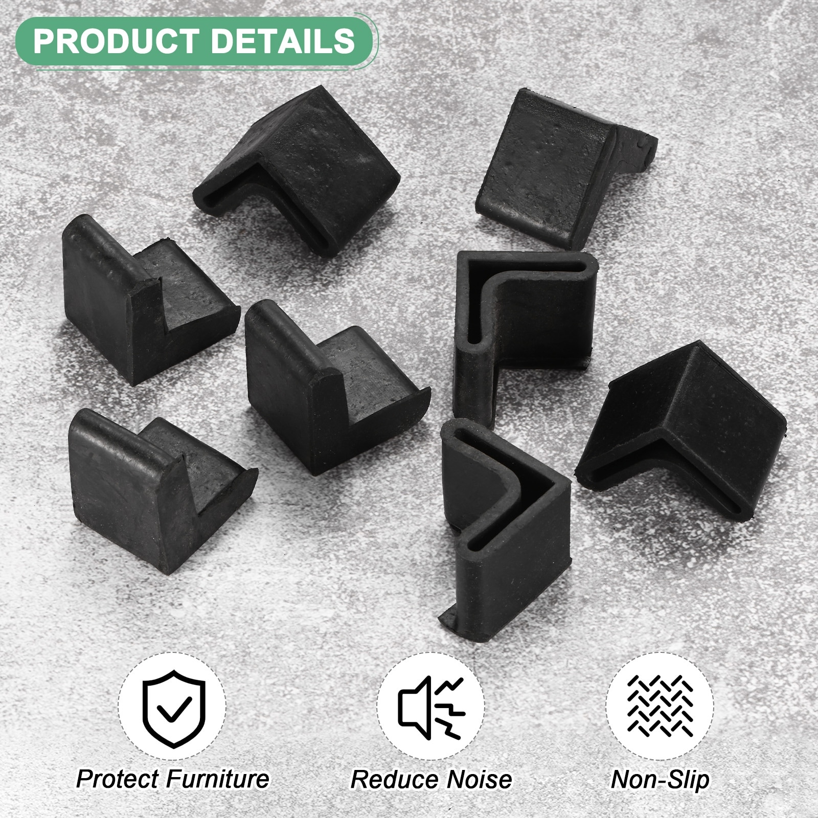 L-Shape Angle Iron Caps, 1 x 1" Rubber Anti Slip Leg Cover Protectors - Black
