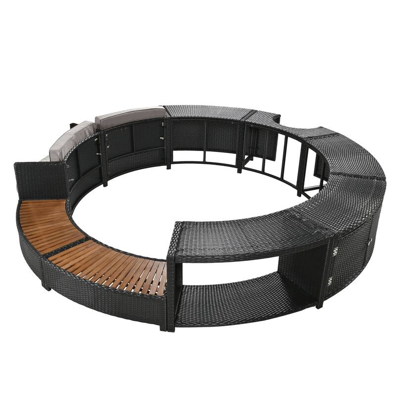 Outdoor Patio Rattan Spa Surround Frame Sofa Set with Storage Spaces, Bench and Cushions