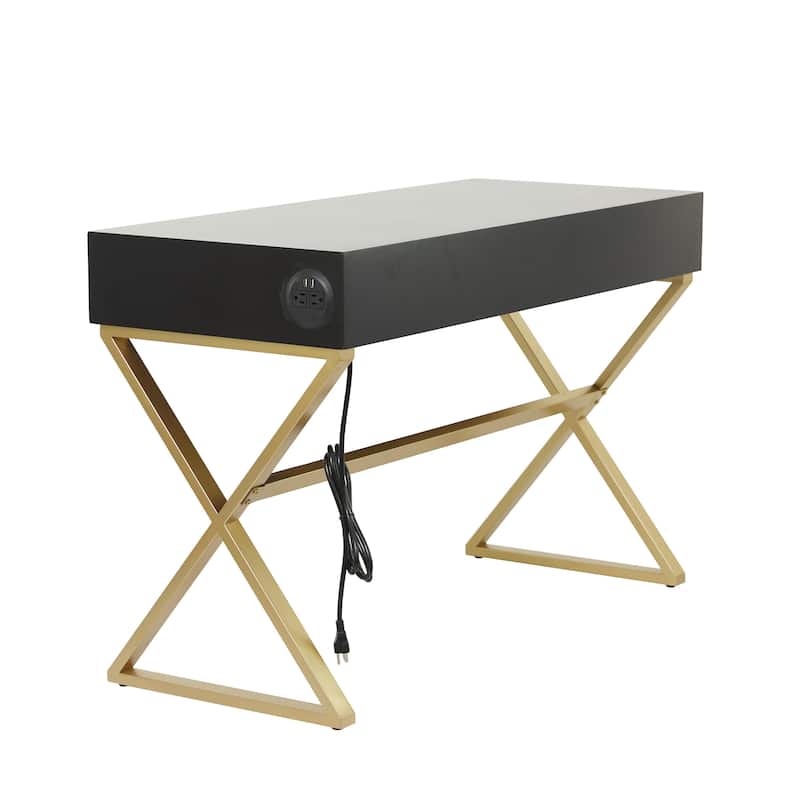 Wooden 3 Drawers Desk with Outlet - Black - Roche River Decor