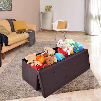 Porch & Den Modoc Faux Leather Padded Foldable Storage Bench