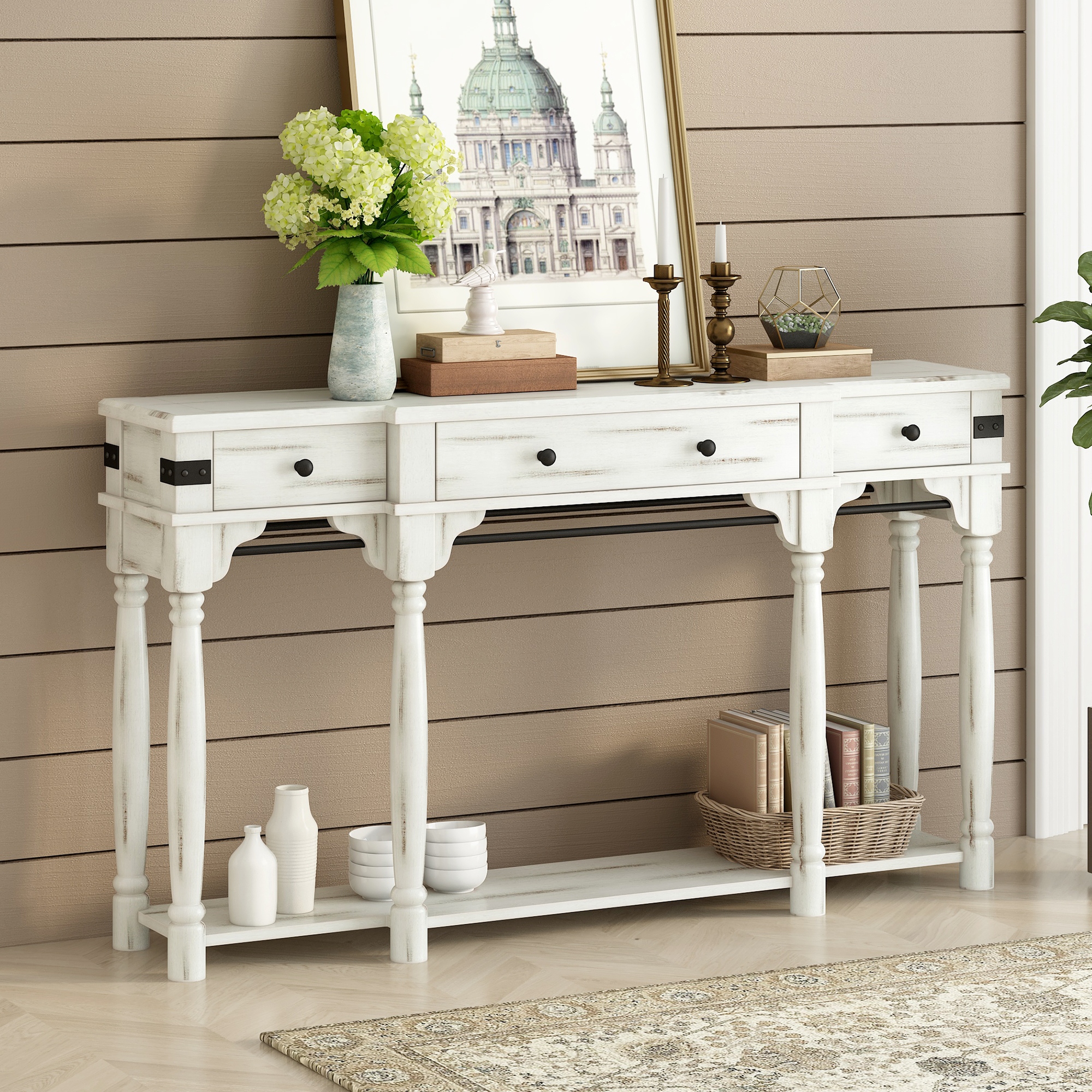 60 Vintage Wood Console Table Distressed Finish Bed Bath Beyond 38878515