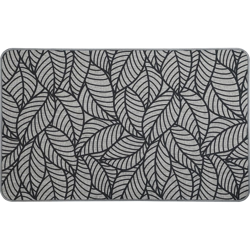 Jungle Printed Kitchen Mat Gray Leaves Design