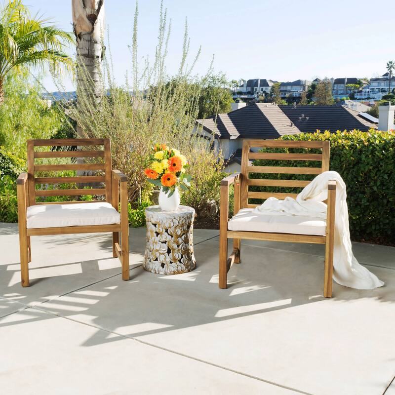 Outdoor Acacia Wood Club Chairs, 2-Pcs