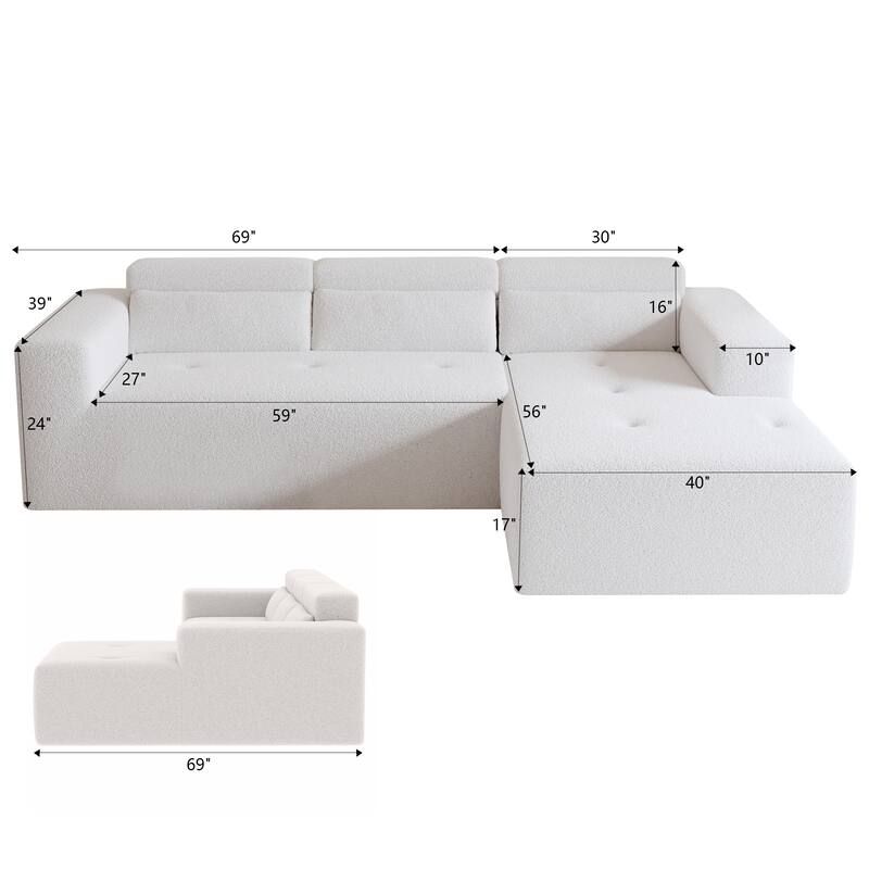 109'' Teddy Fabric L-Shape Sofa,Modular Chaise Include,Apartment Ready