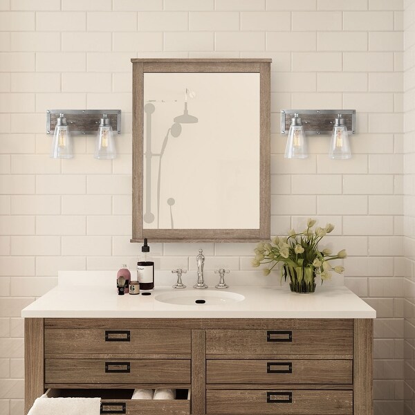 Rustic 2 Light Wood Wall Sconces Aged Silver Bathroom Vanity Wall Lights W14 X H9 X E6 7 Overstock 25454830