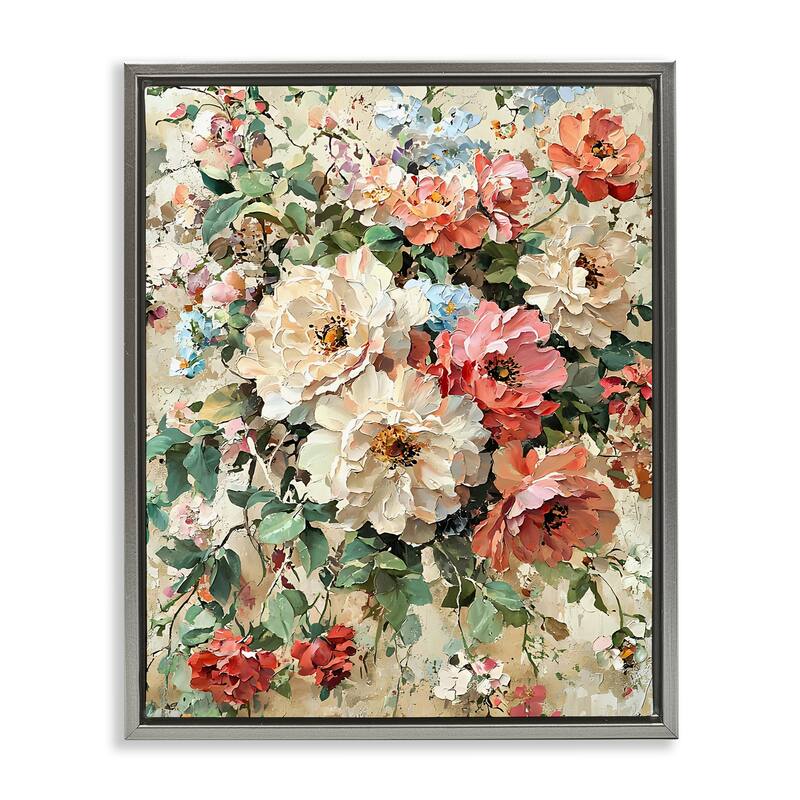 Stupell Aged Abstract Flowers Framed Floater Canvas Wall Art Design By Franklyn Gregory - 25 x 31 - Grey