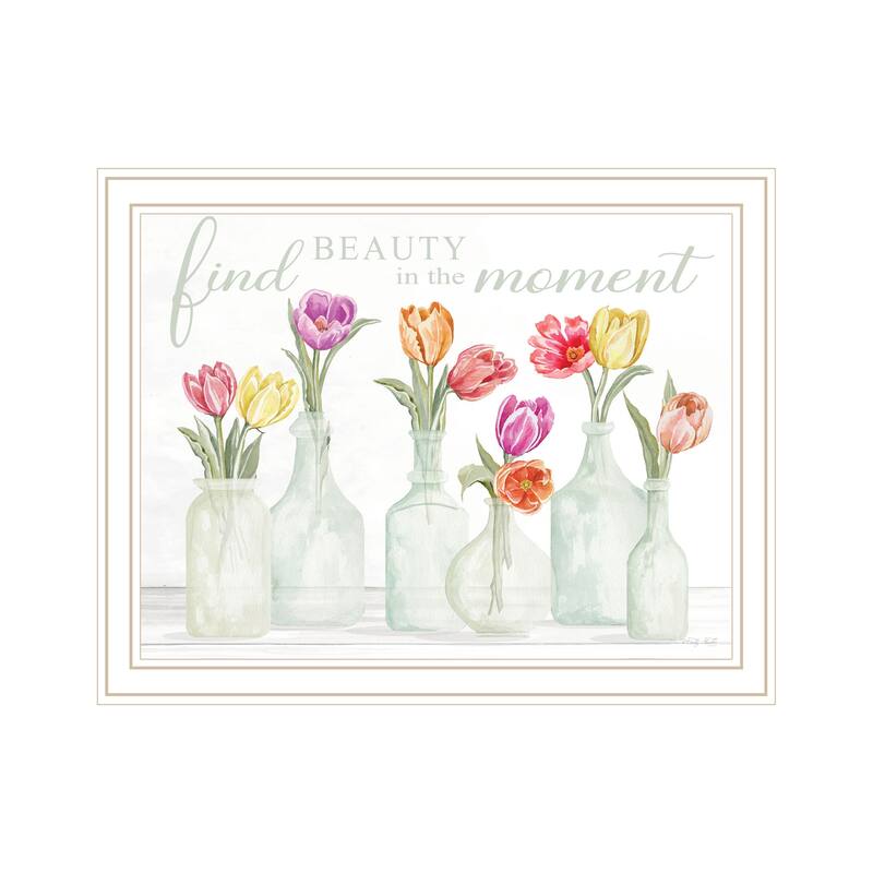 TrendyDecor4U Contemporary "FIND BEAUTY IN THE MOMENT" Framed Print Wall Art - White