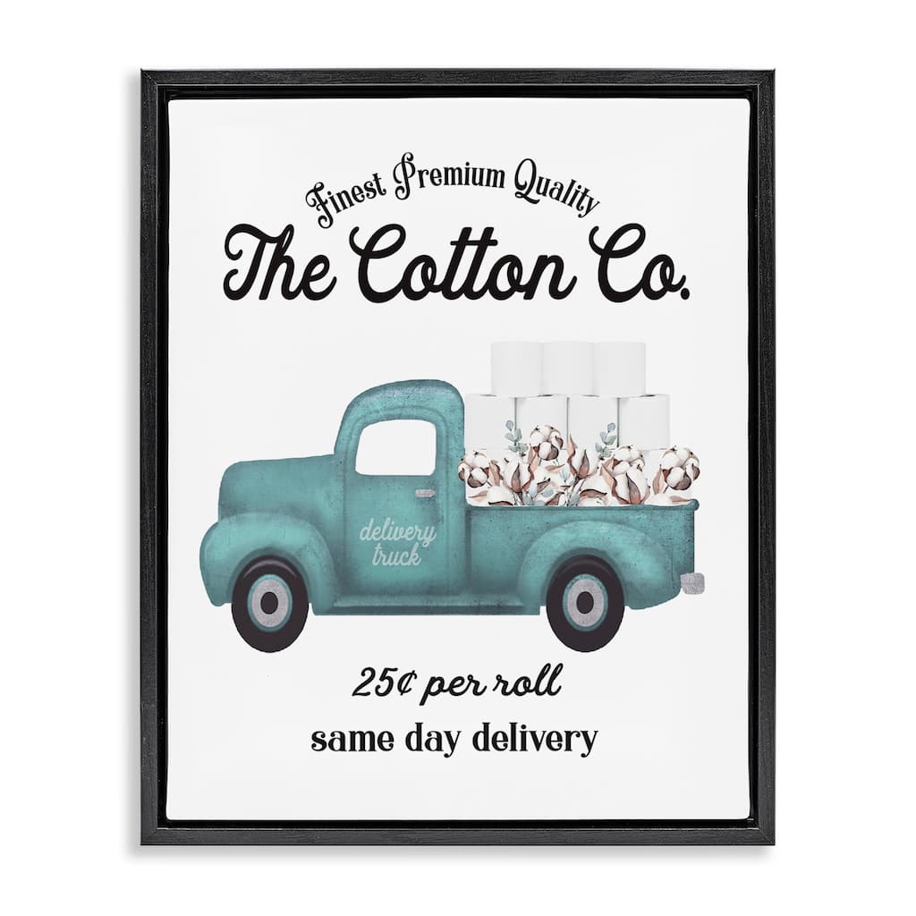 Stupell Toilet Paper Cotton Co Delivery Truck Bathroom Word Design Floater Frame - Blue