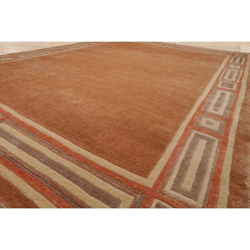 8'3''x11'6'' Hand Knotted Wool Peach Tibetan Modern Plush Pile Rug - 8' 3'' x 11' 6''