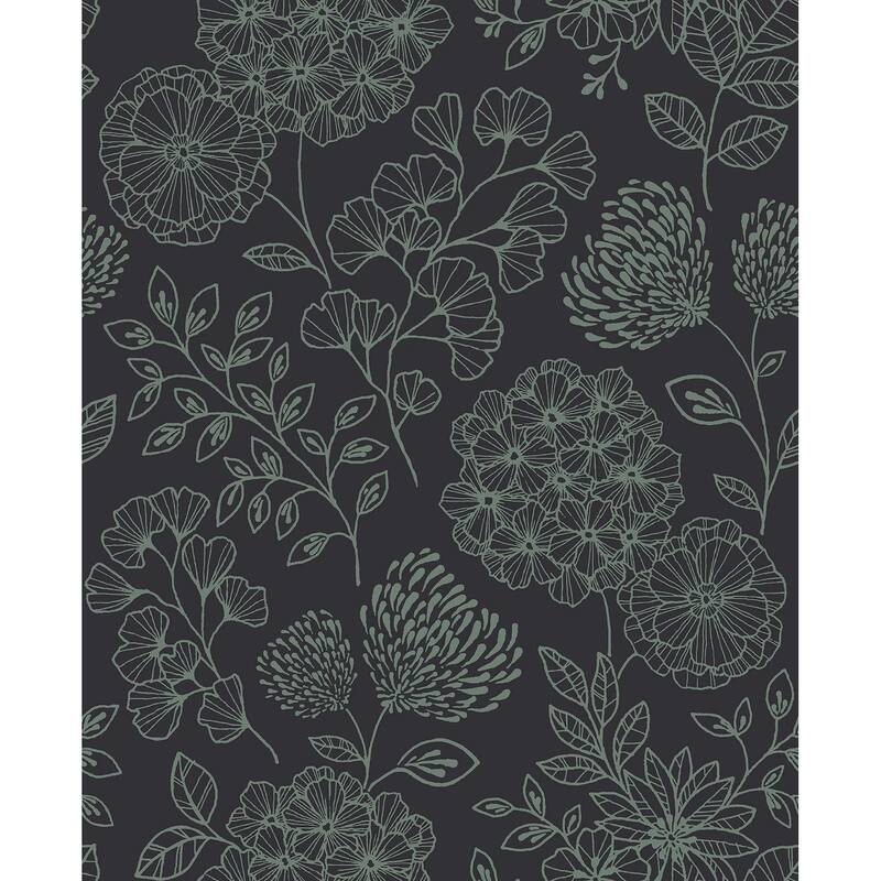 Scott Living Ada Charcoal Floral Wallpaper