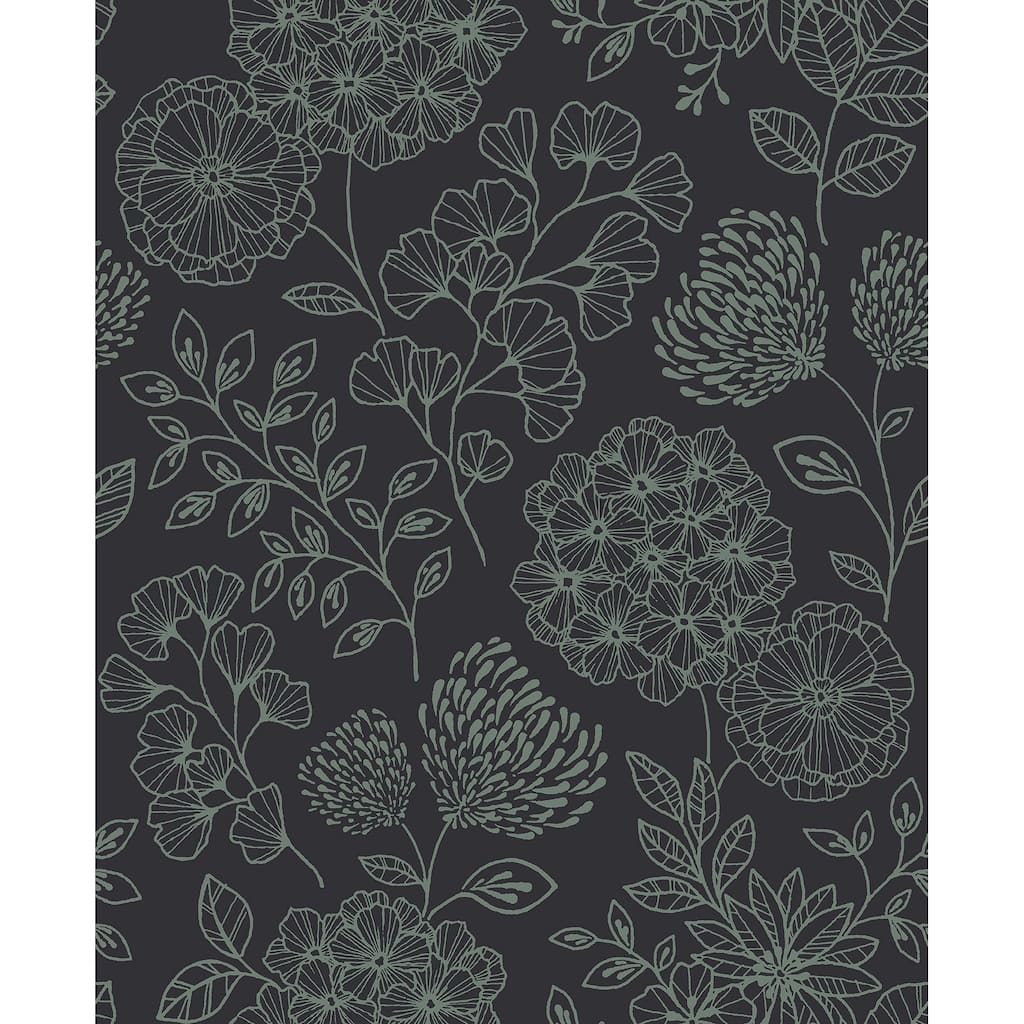 Scott Living Ada Charcoal Floral Wallpaper