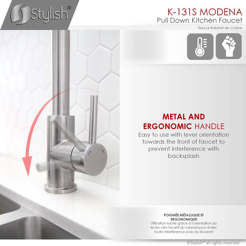 STYLISH Kitchen Sink Faucet Single Handle Pull Down Dual Mode in Stainless Steel - Faucet Height: 14 1/8" | Spout Height: 6 3/4"