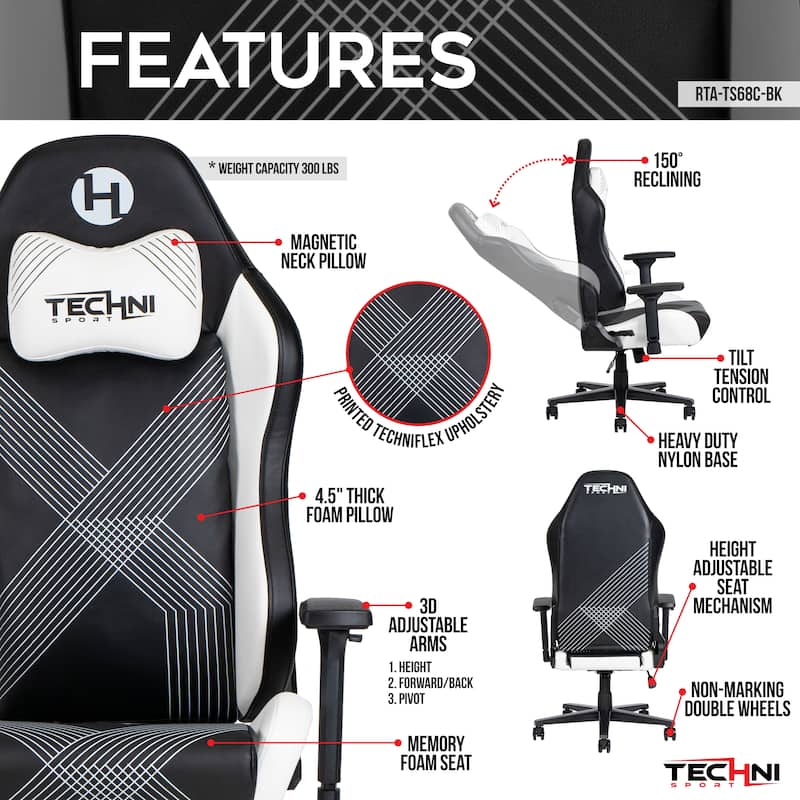 150°Reclining Mechanism Comfort Edge White Gaming Chair,Heavy Duty Steel Base