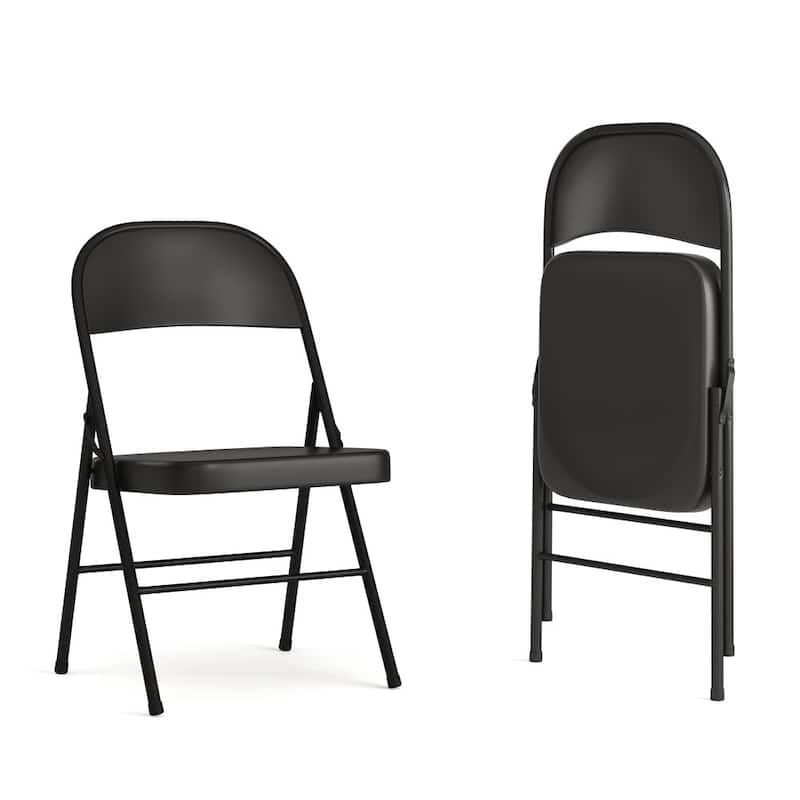 2 Pack Double Braced Metal Folding Chair - Black