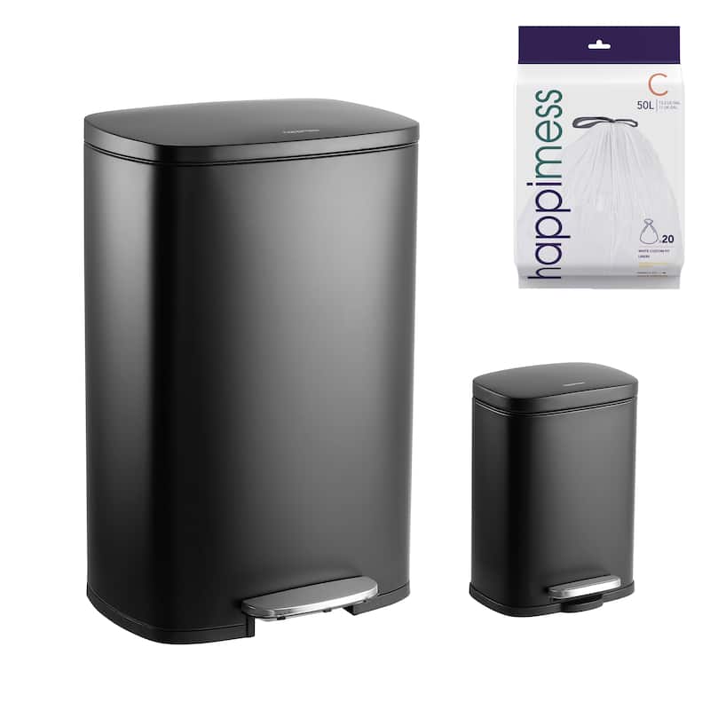 happimess 13-Gallon Trash Can with Soft-Close Lid and FREE Mini Trash Can - Black