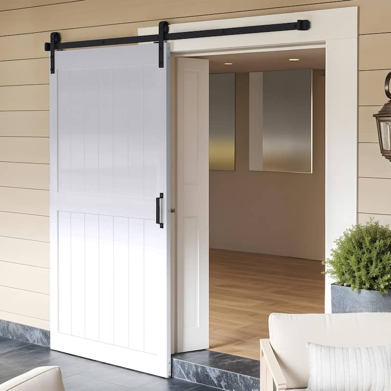 30''/36''/48'' x 84'' Manufactured Wood PVC Paneled Barn Door with Installation - 48"x84" - White