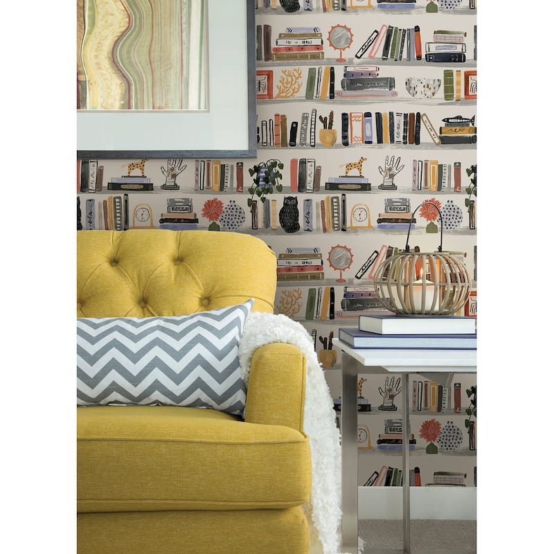 NuWallpaper Painterly Yellow Shelf Stories Novelty Peel & Stick Wallpaper