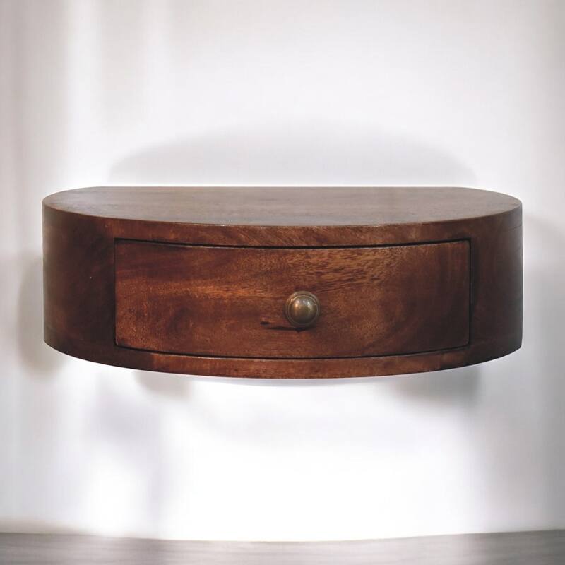 Wall-Mounted Rounded Bedside Table with Honey Caramel Drawer