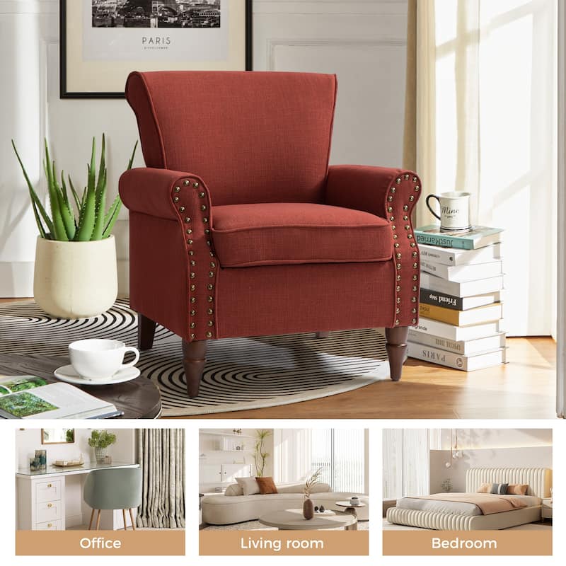 Nyctelius Upholstered Comfy Accent chair with Turned Wooden Legs and Nailhead Trim Set of 2 by HULALA HOME