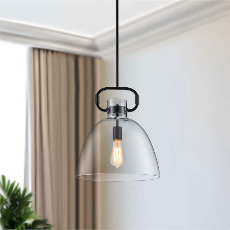 Starskys 1-Light Industrial Pendant Light with Bowl-Shaped Clear Glass Shade