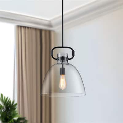 Starskys 1-Light Industrial Pendant Light with Bowl-Shaped Clear Glass Shade