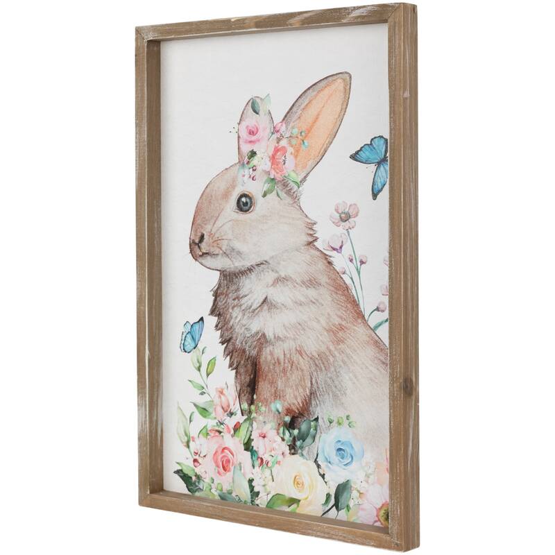 Easter Bunny with Flowers Framed Wall Sign - 11.75" - 15.75"