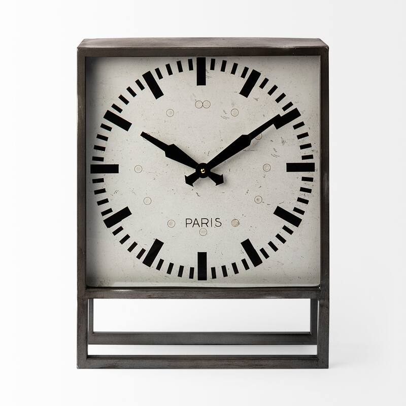Mercana Felix Gray Metal Square Table Clock - 14.4L x 5.1W x 18.1H