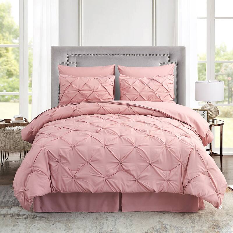8 Pieces Pintuck Comforter Set - Pink - California King