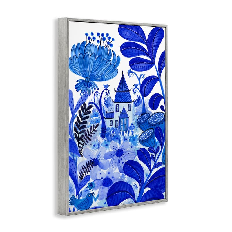 Stupell Whimsical Blue Folk Garden Framed Giclee Art Design By Kay Widdowson