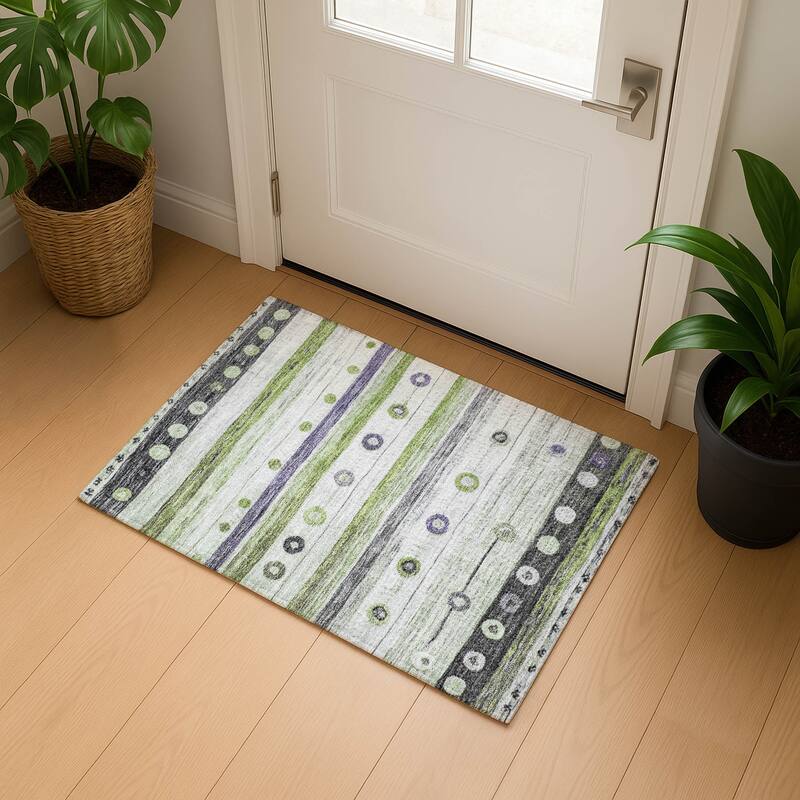 Premium Washable Super Soft Global Stripes Mayfield Rug - Aloe - 1'8" x 2'6"