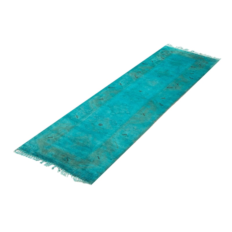 ECARPETGALLERY Hand-knotted Color Transition Teal Wool Rug - 2'9 x 8'9