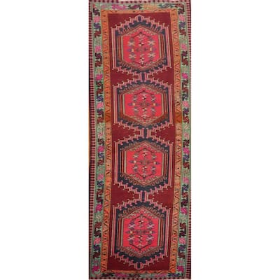 Hand Knotted Oriental 100% Wool Carpet Traditional Geometric Red Ardebil Runner Rug - 10' 6'' X 3' 4''