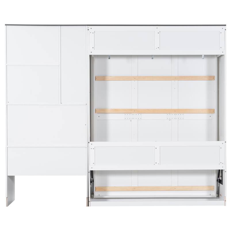 Space-saving Foldable Bed Design Murphy Bed Foldable Platform Bed with Sofa, All-in-one Storage Bookcase Cabinet and Desk
