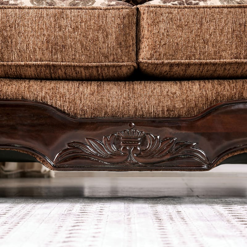 Pora Traditional Brown Chenille Upholstered Rolled Arms Sofa by Furniture of America