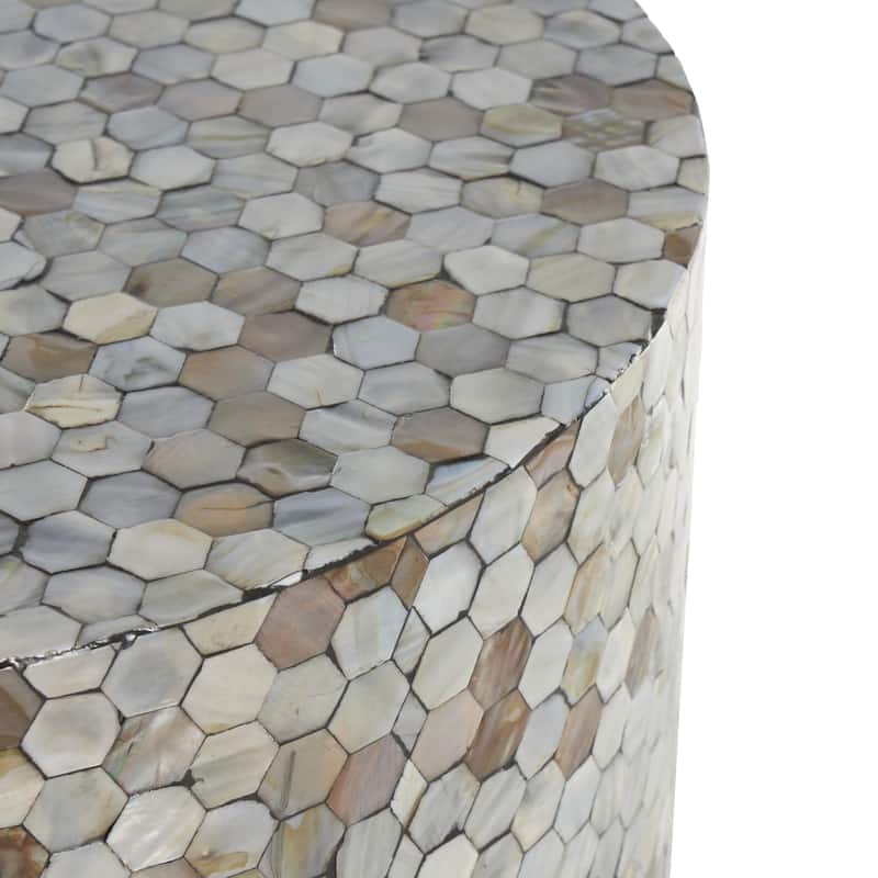 Mother of Pearl Shell Geometric Handmade Mosaic Inlay Accent Table with Black Metal Legs - Multi Colored - Roche River Decor