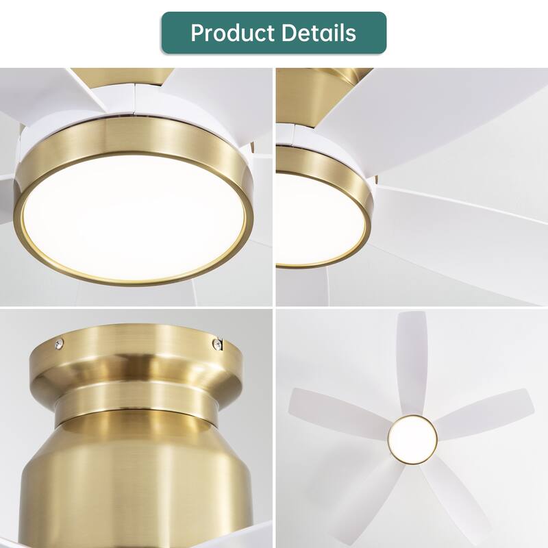 Sofucor 42/52 Inch Low Profile Flush Mount Ceiling Fan with Light,Remote Control,Solid wood/ABS Blades,Reversible Quiet DC Motor