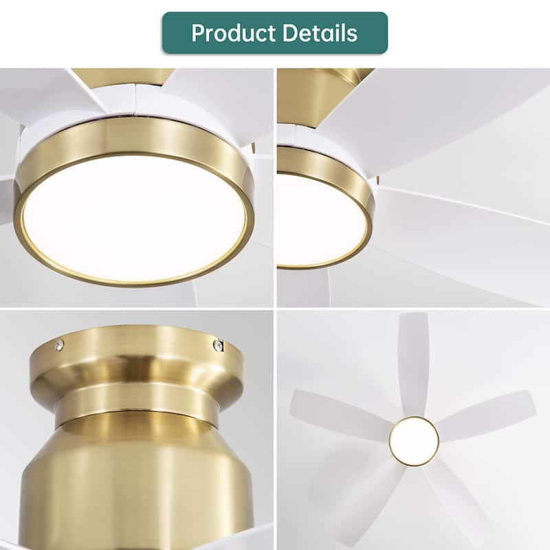 Sofucor 42 Inch Low Profile Flush Mount Ceiling Fan with Light, Remote Control, 5 ABS Blades,Reversible Quiet DC Motor