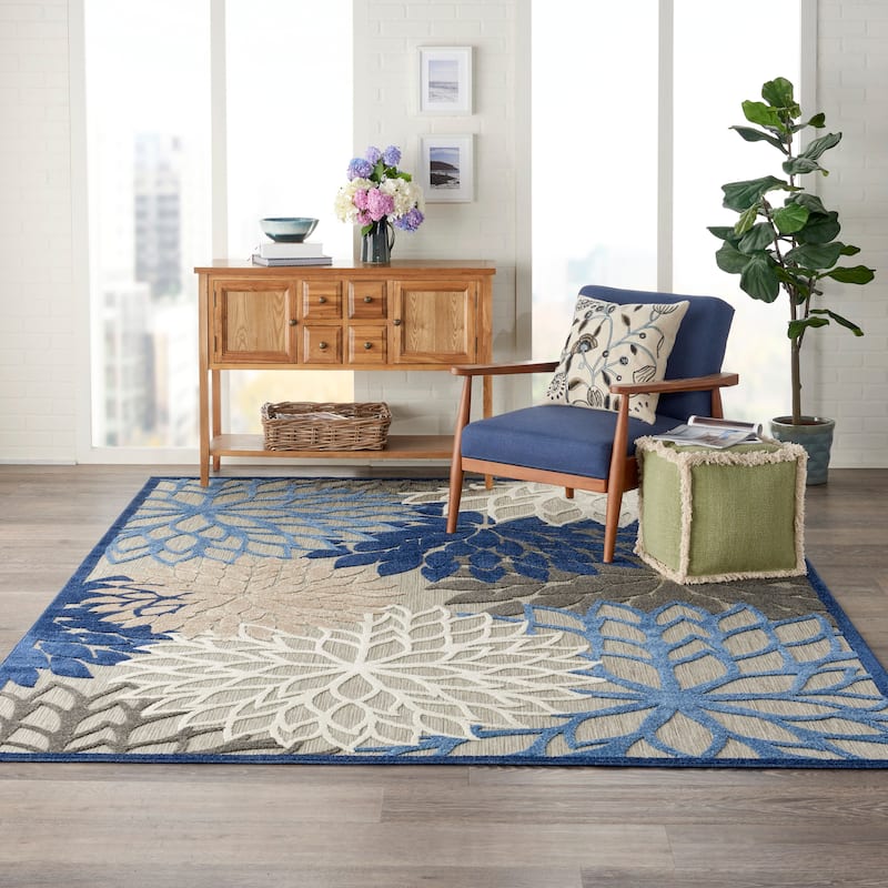 Nourison Aloha Floral Modern, Indoor/Outdoor Area Rug - 7' x 10' - Blue/Multicolor
