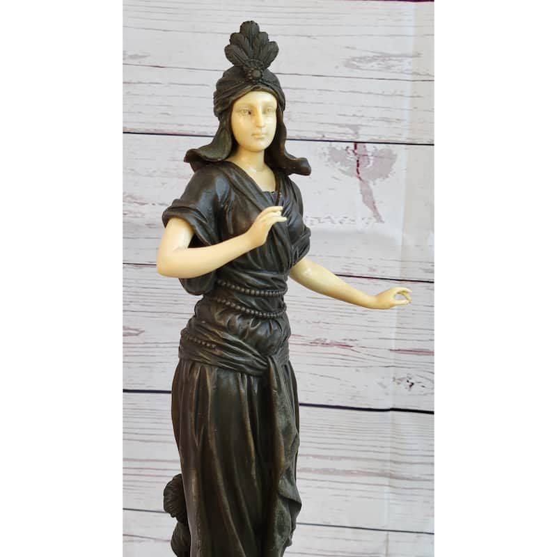 Art Deco Bronze And Faux Bone Turkish Princess Sculpture Brown Marble Base Decor