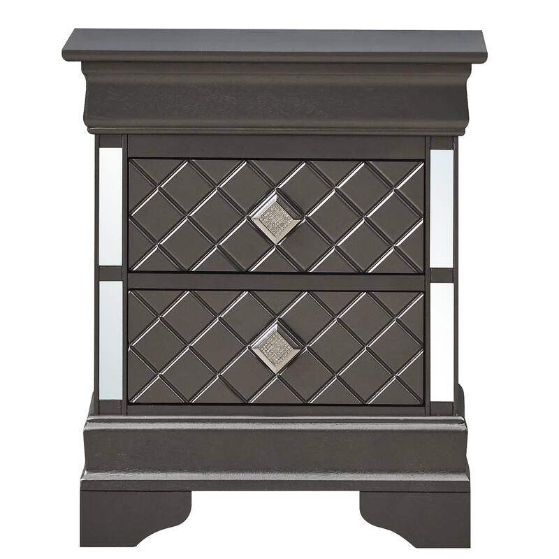 Metallic Black Modern Nightstand with Drawers