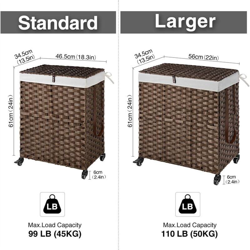 Laundry Hamper with Wheels No Install Needed - 22"L x 13.5"W x 26.4"H