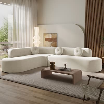 Roomfitters 122'' Extra Large Sectional Sofa with Curved Design, Soft Fabric Upholstery and Round Cushions for Living Room