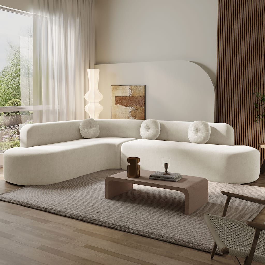 Roomfitters 122'' Extra Large Sectional Sofa with Curved Design, Soft Fabric Upholstery and Round Cushions for Living Room