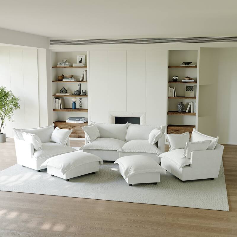 6 Piece Oversized Chenille Comfy Cloud Modular Sectional Sofa Set