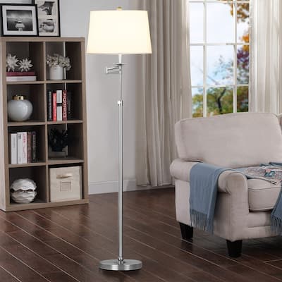 KAWOTI 64.5 inch Adjustable Height Swing Arm Floor Lamp with Shade - Nickel