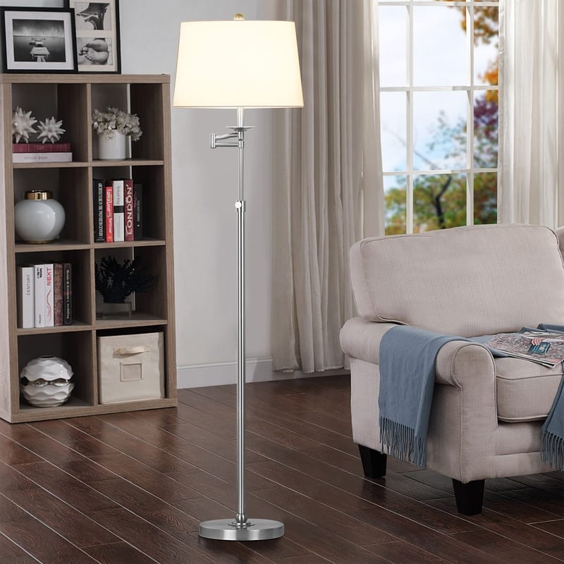 KAWOTI 64.5 inch Adjustable Height Swing Arm Floor Lamp with Shade - Nickel